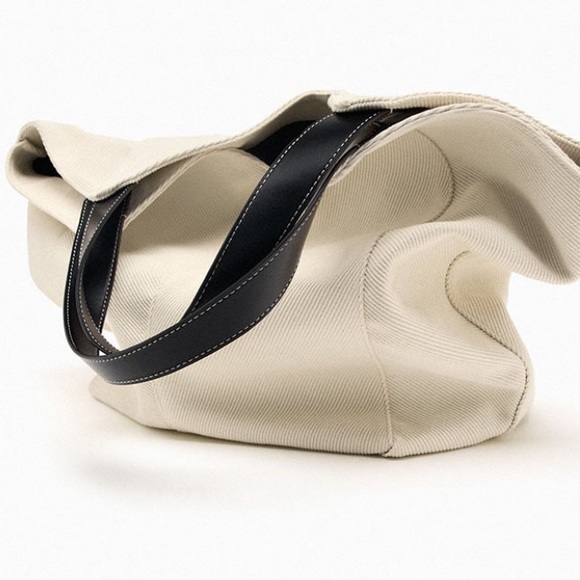 Zara Large Canvas Bag with Contrast Details - Picture 4 of 5